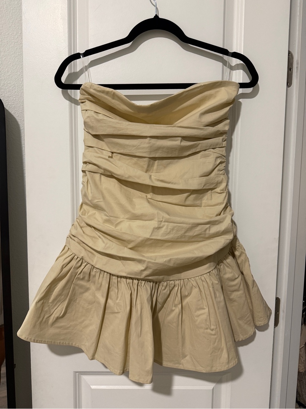 Peppermayo Cream Strapless Ruched Mini Dress